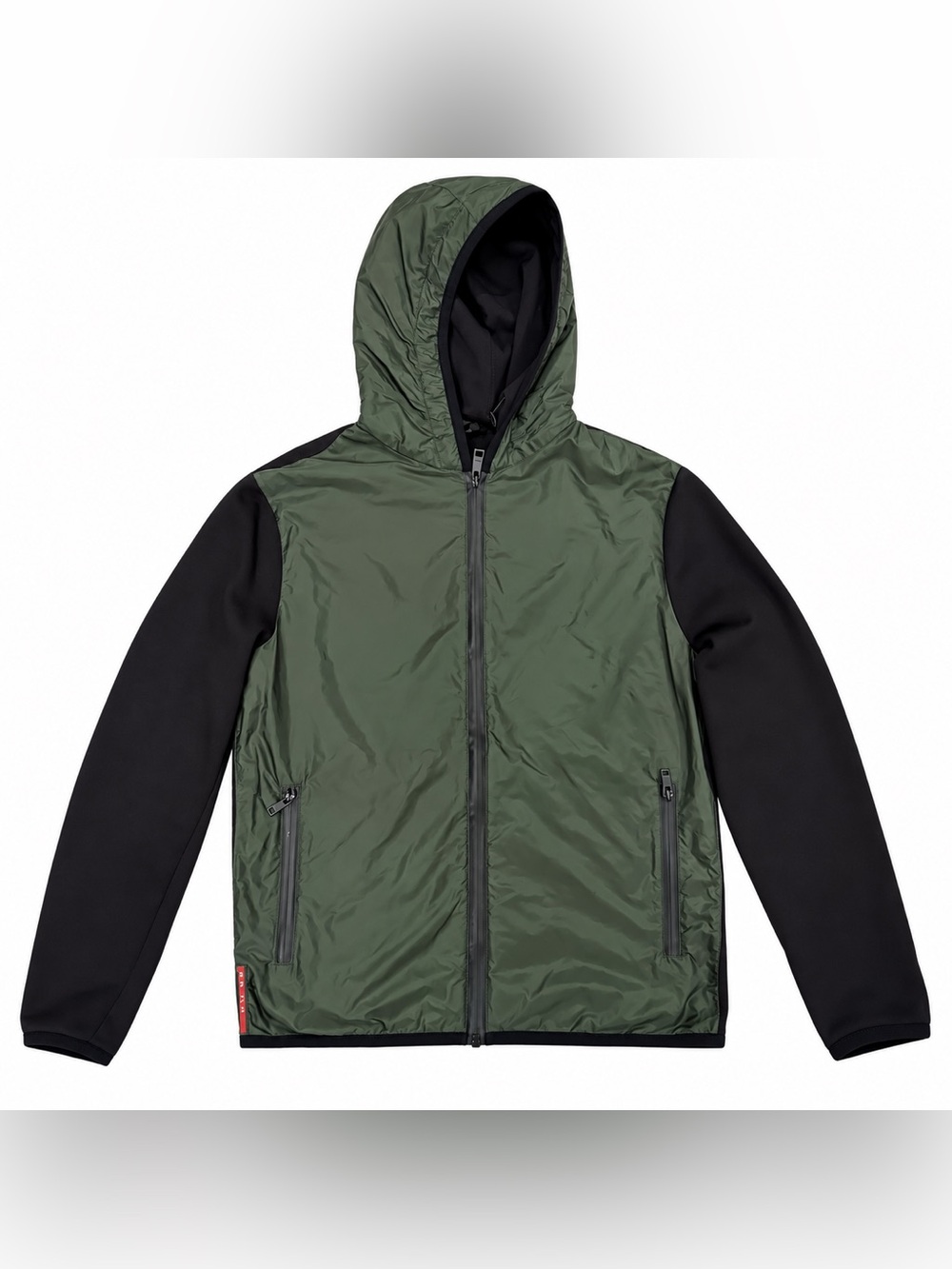 Prada 2018 Men’s Olive Green & Black Hooded Hybrid Jacket XL 1 of a Kind!